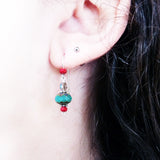 Southwest Red & Turquoise Green Sterling Silver Dangle Drop Earrings Gift, beaded