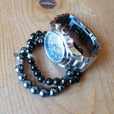 Men's Jewelry Handmade Black Gemstone Bracelet w watch