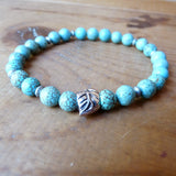 Men's Handmade beaded bracelet w leaf Turquoise jewelry