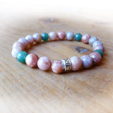 Handmade bead bracelet pink and green gemstones