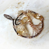 Citrine Gemstone Tree of Life Wire Wrapped Pendant Necklace, yellow, Gold & Copper Handmade 