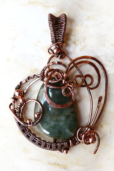 Burmese Jade Wire Wrapped Copper Wearable Art Pendant