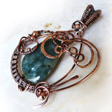 Jade & Copper art necklace w beads OOAK Pendant