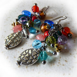 Boho Cluster Dangle Earrings - Jewel Colors Handmade