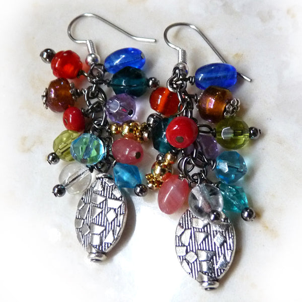 Colorful Handmade Cluster Dangle Earrings Beaded