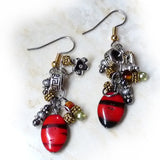 Black, Red, Silver, Gold Cluster Dangle Handmade Earrings