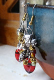 Black, Red, Silver, Gold Cluster Dangle Handmade Earrings