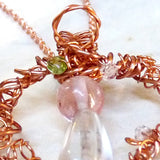 wire wrapped copper angel heart pendant halo detail