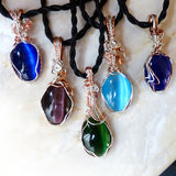 5 colorful cats eye wire wrapped pendant necklaces