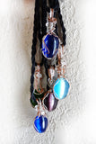 Hanging blue, green & purple cats eye silver & copper necklaces
