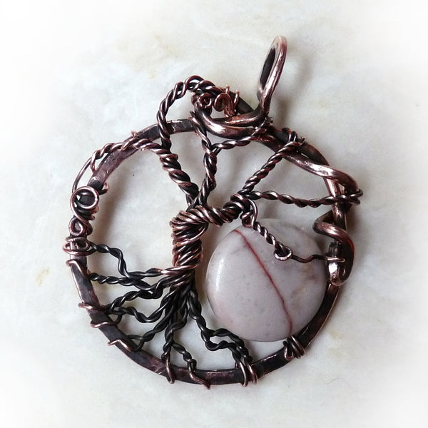 Sculpted Nighttime Tree of Life with Jasper Moon & Copper Handmade Wire Wrapped Pendant