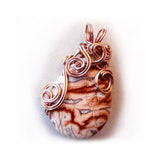 handmade copper, pink, rust, orange agate teardrop pendant