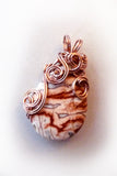 orange, red, pink, rust agate teardrop w copper wire wrap