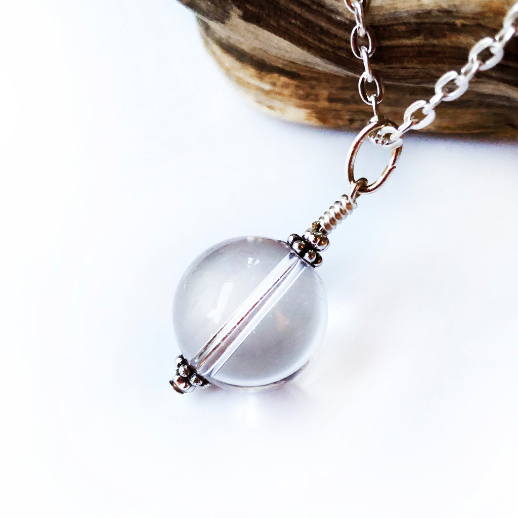 Natural Crystal Ball Pendant Necklace Handmade Quartz Crystal