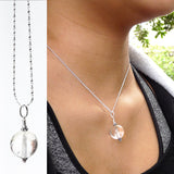On Neck Natural Crystal Pendant Necklace - Handmade Silver Gemstone Quartz Crystal Ball