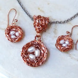 handmade solid nest jewelry w bright copper finish & pearls