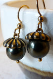 Fall gold & forest green handmade acorn earrings set