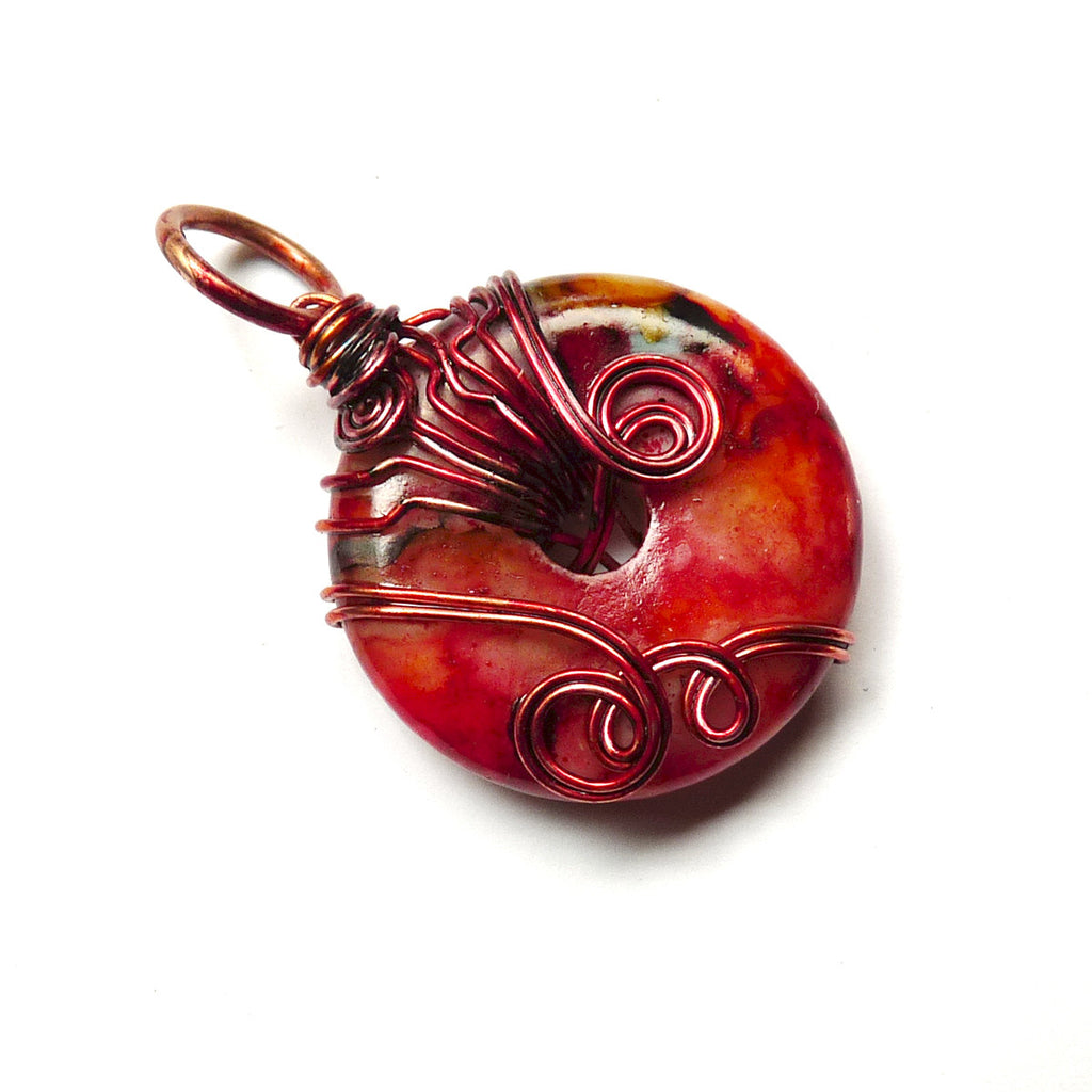 Dyed Wire Wrapped Gemstone Donut Pendant Deco Swirls – Rhonda
