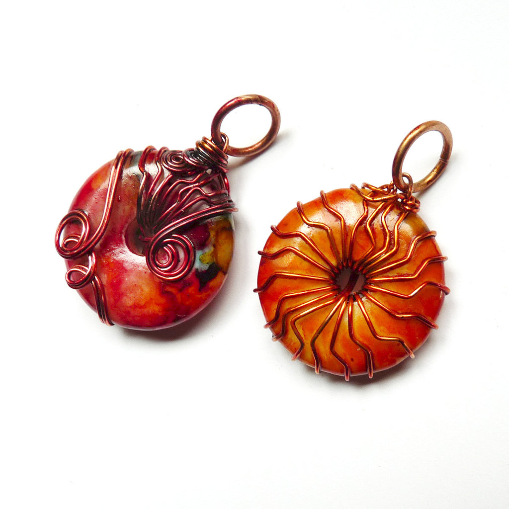 Dyed Wire Wrapped Gemstone Donut Pendant Deco Swirls – Rhonda - Main Image