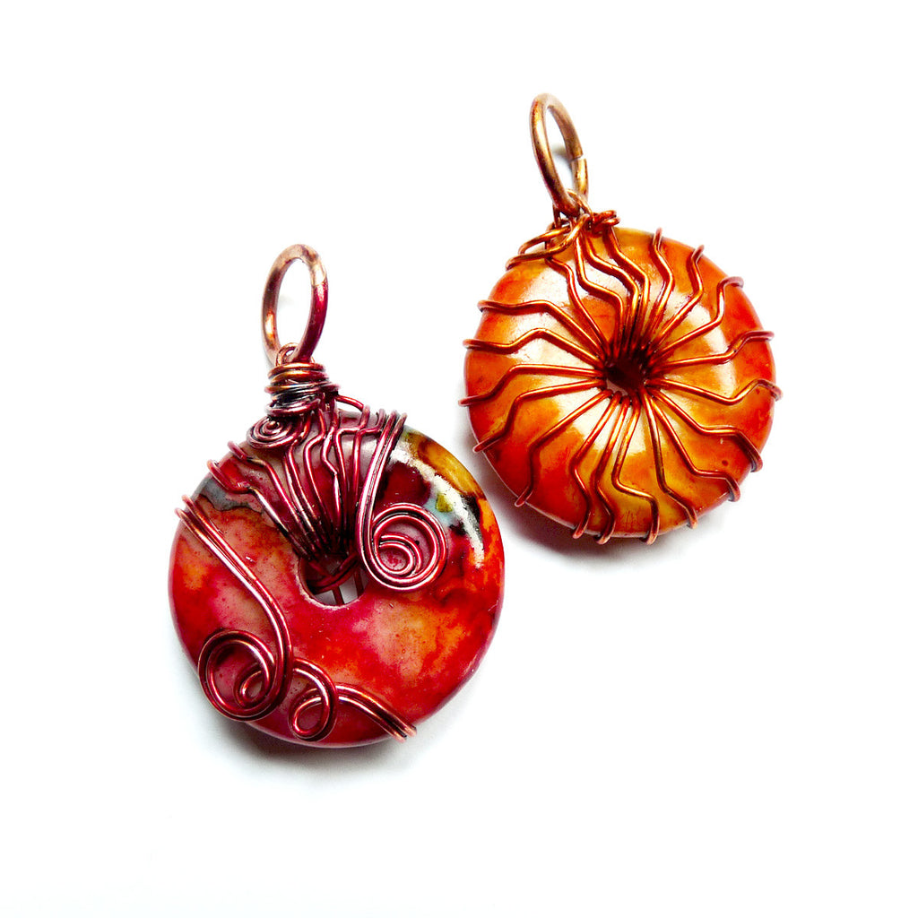 Dyed Wire Wrapped Gemstone Donut Pendant - Sunburst – Rhonda