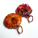 tops of yellow orange red wire wrapped pendants necklaces