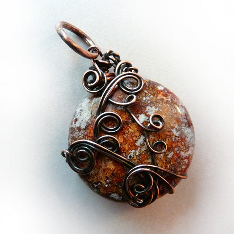  brown, orange and grey, smooth, shiny jasper pendant
