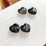 Black Opal Hearts - Faux Gemstone Earrings, Handmade Resin Heart Post Earrings