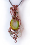 Green Wire WrappedGemstone, Sterling Silver, Copper Handmade Wire Weave Pendant Statement Necklace