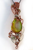 Wire Wrapped Gemstone, Sterling Silver, Copper Handmade Pendant Statement Necklace
