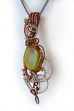 Wire Wrapped Handmade Green Gemstone, Sterling Silver, Copper Handmade Wire Weave Pendant Statement Necklace