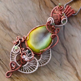 Handmade wire wrapped Gemstone, Sterling Silver, Copper Handmade Wire Weave Pendant