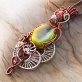 Side Handmade Jewelry Gemstone, Sterling Silver, Copper Wire Weave Pendant Statement Necklace