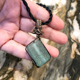 Teal Diamond Recycled Glass Pendant - Handmade Wire Wrapped Green Pendant