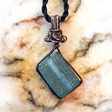 Teal Diamond Recycled Glass Pendant - Handmade Wire Wrapped Green Pendant