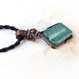 Teal Diamond Recycled Glass Pendant - Handmade Wire Wrapped Green Pendant