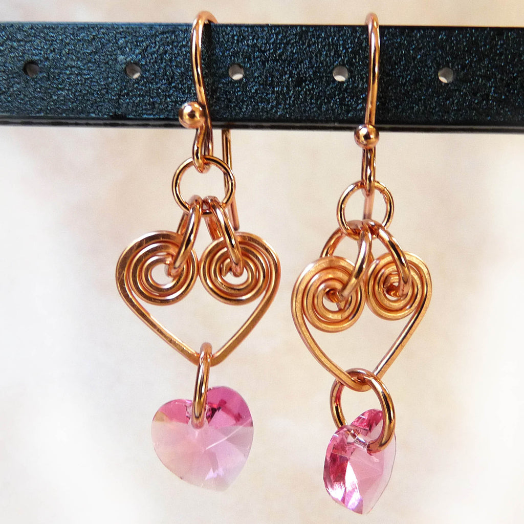 Brass Pink Heart Shape Gemstones Earrings, Size: 1.5