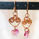 Swarovski Crystal & Copper Wire Wrapped Heart Earrings