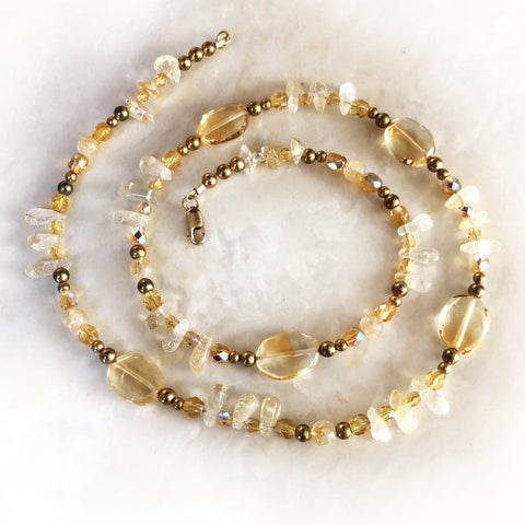 gold citrine natural gemstone short (17") necklace