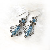 Blue Sterling Silver Wire Wrapped Dangle Earrings - Handmade Swarovski Crystal Drop Earrings