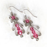 Pink Sterling Silver Wire Wrapped Dangle Earrings - Handmade Swarovski Crystal Drop Earrings