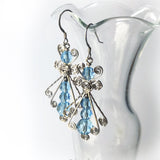 Blue Ice .925 Sterling Silver Wire Wrapped Dangle Earrings - Handmade Swarovski Crystal Drop Earrings