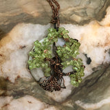 Natural Peridot Gemstone Tree of Life Wire Wrapped Pendant Necklace, Green & Copper Handmade Gemstone Jewelry, Tree Pendant