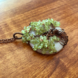 Side of Natural Peridot Gemstone Tree of Life Wire Wrapped Pendant Necklace, Green & Copper Handmade Gemstone Jewelry, Tree Pendant