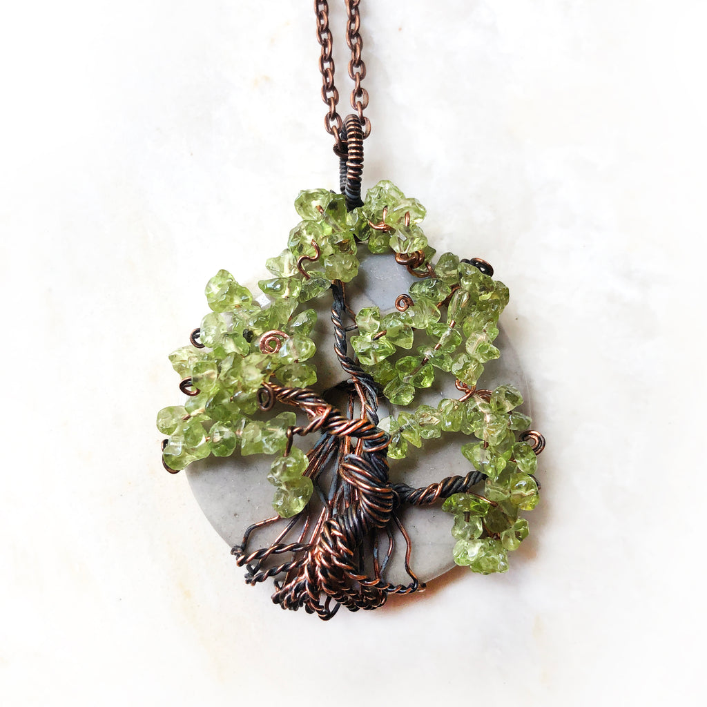 Peridot Copper Wire Wrapped Pendant, Peridot Tree of Life