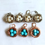 Bird's Nest Pendants with Turquoise Eggs or pearls Handmade Wire Wrapped pendants