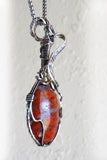 Side rust red orange & silver handmade Wire Wrap Pendant