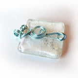 green & silver wire wrapped square pendant handmade