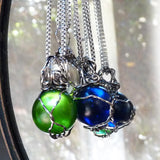 Boho chic silver wire wrapped blue marble pendant