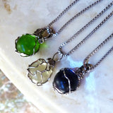 Handmade boho silver wire wrapped blue marble pendant