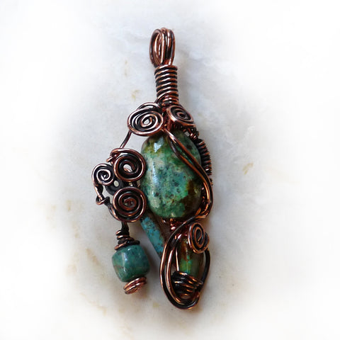 Natural Green Turquoise nuggets Wire Wrapped Pendant